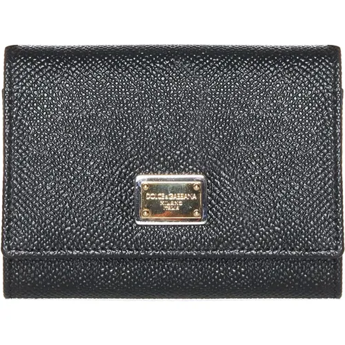 Schwarze Logo-Plakette Tri-Fold Brieftasche , Damen, Größe: ONE Size - Dolce & Gabbana - Modalova