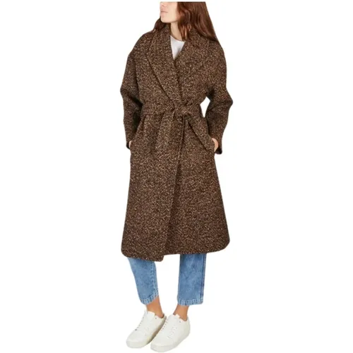 Herringbone Bathrobe Cut Coat with Pockets , female, Sizes: L - La Petite Française - Modalova