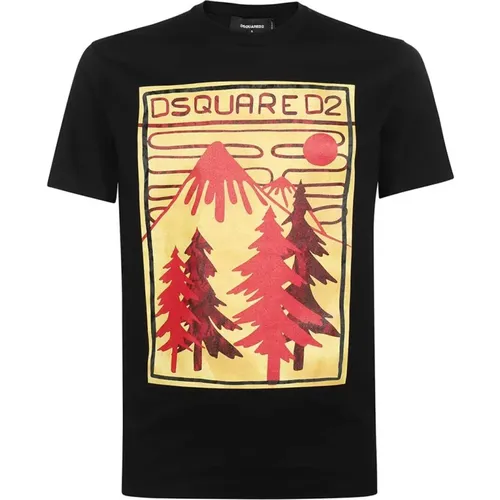 Kontrastierendes Frontdruck Baumwoll-T-Shirt , Herren, Größe: S - Dsquared2 - Modalova