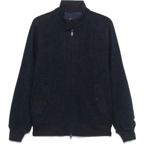 Marineblauer Woll-Herringbone-Mantel , Herren, Größe: 2XS - Baracuta - Modalova