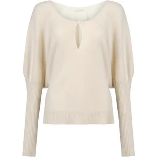 Ivory Drop-Neck Jumper with Balloon Sleeves , female, Sizes: ONE SIZE - Mes Demoiselles - Modalova