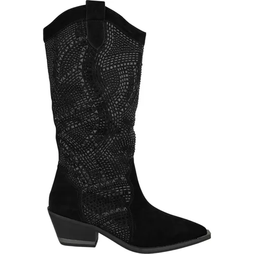 Rhinestone Leather Ankle Boots , female, Sizes: 3 UK, 5 UK - Alma en Pena - Modalova