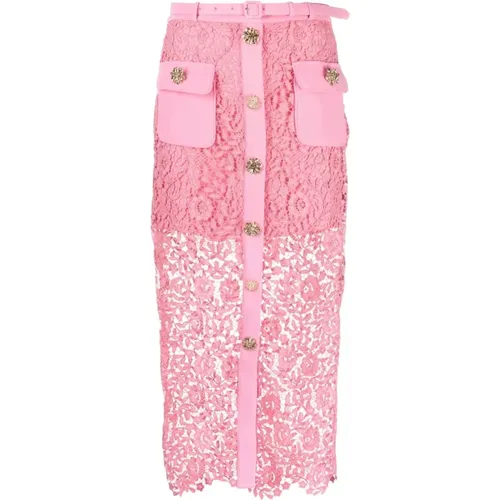 Rose lace midi skirt , female, Sizes: 3XS, M, XS - Self Portrait - Modalova