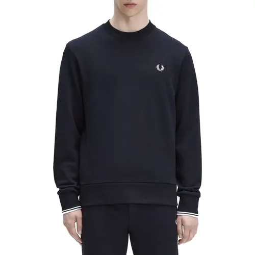 Blaues Rundhals-Baumwoll-Sweatshirt , Herren, Größe: XL - Fred Perry - Modalova