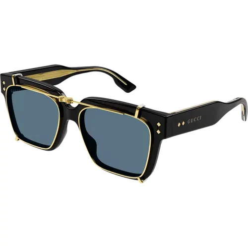 Schwarz Gold/Lichtblau Sonnenbrille , Herren, Größe: 54 MM - Gucci - Modalova