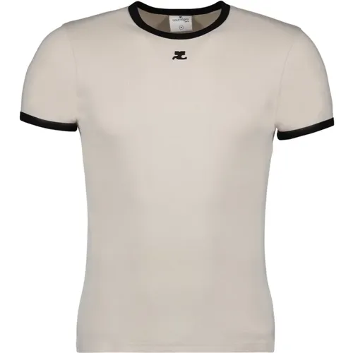 Kontrast T-Shirt, Kurzarm, Besticktes Logo , Herren, Größe: M - Courrèges - Modalova