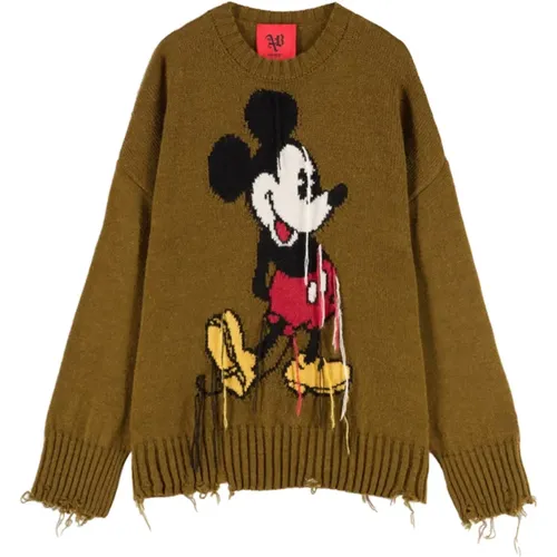 Grüner Wollmischung Mickey Intarsia Pullover , Damen, Größe: M - Aniye By - Modalova