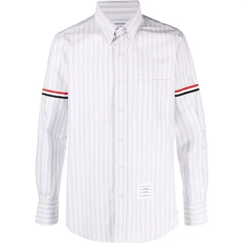 Striped Oxford Cotton Shirt with Tricolor Detail , male, Sizes: M, S, XL, L - Thom Browne - Modalova