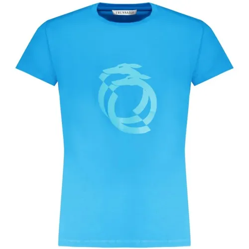 Blau Print Logo T-Shirt , Damen, Größe: L - Trussardi - Modalova