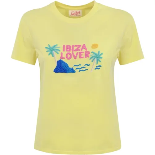 Gelbes besticktes T-Shirt Ibizia Lover , Damen, Größe: L - MC2 Saint Barth - Modalova