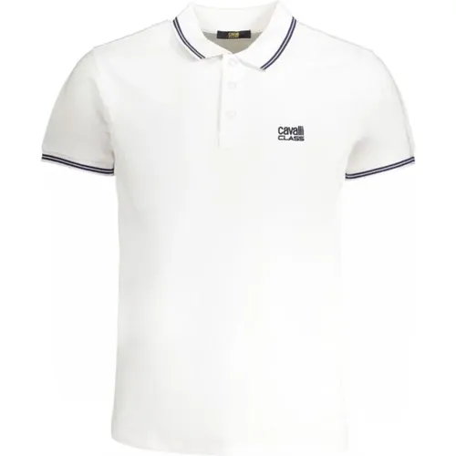 Weißes Baumwoll-Polo-Shirt mit Stickerei , Herren, Größe: M - Cavalli Class - Modalova