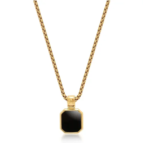 Gold Necklace with Square Onyx Pendant , male, Sizes: ONE SIZE - Nialaya - Modalova