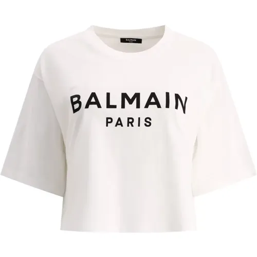 Cropped T-Shirt im -Stil , Damen, Größe: M - Balmain - Modalova