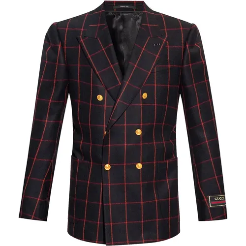 Wool Flannel Blazer Embroidered Logo Patch , male, Sizes: M, L - Gucci - Modalova