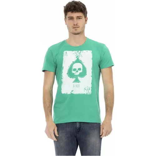 Grünes Baumwoll-T-Shirt mit Frontdruck , Herren, Größe: S - Trussardi - Modalova