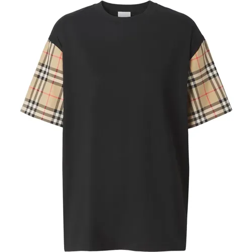 T-Shirt mit Vintage Check-Ärmeln , Damen, Größe: 2XS - Burberry - Modalova