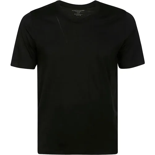 Schwarzes Halbärmeliges Lyocell T-Shirt - majestic filatures - Modalova