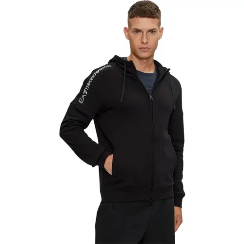 Schwarzer Full-Zip Hoodie Pullover , Herren, Größe: L - Emporio Armani EA7 - Modalova