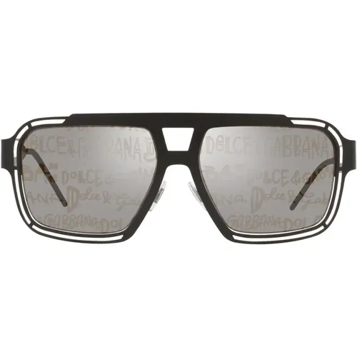 Matte /Silver Gold Grafiti Sunglasses , male, Sizes: 57 MM - Dolce & Gabbana - Modalova