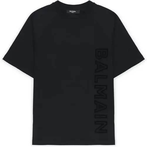 Schwarzes Baumwoll-Junioren-T-Shirt Runder Ausschnitt - Balmain - Modalova