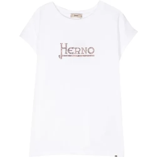 Weiße T-Shirt mit Nieten-Logo - Herno - Modalova