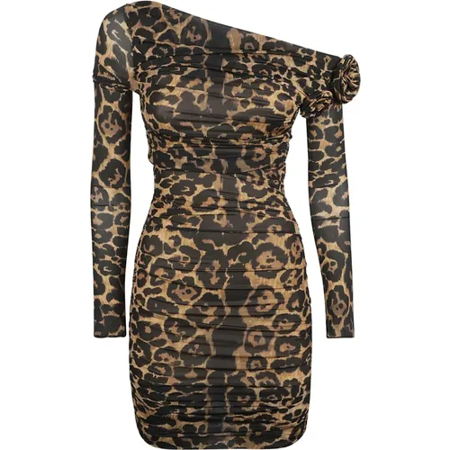 Leopardenmuster Off-Shoulder Kleid , Damen, Größe: XS - Blumarine - Modalova