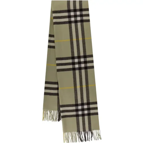 Green Frayed Scarf with Giant Check Print , male, Sizes: ONE SIZE - Burberry - Modalova