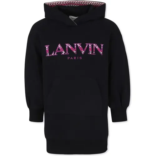 Schwarzes Hoodie-Kleid Besticktes Logo - Lanvin - Modalova