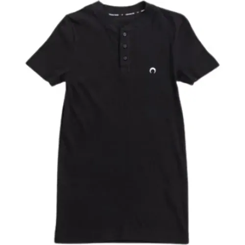 Slim Fit Henley T-Shirt with Moon Logo Embroidery , male, Sizes: XL - Marine Serre - Modalova