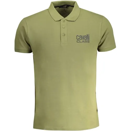 Grünes Baumwoll-Poloshirt mit Kurzen Ärmeln und Knöpfen , Herren, Größe: L - Cavalli Class - Modalova