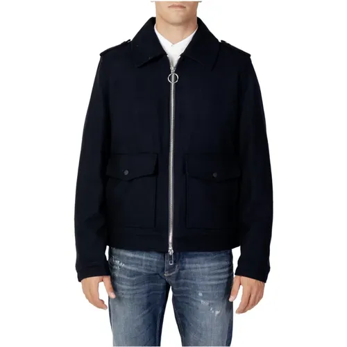 Blauer Woll-Zip-Up-Mantel Klassischer Kragen , Herren, Größe: XL - Antony Morato - Modalova