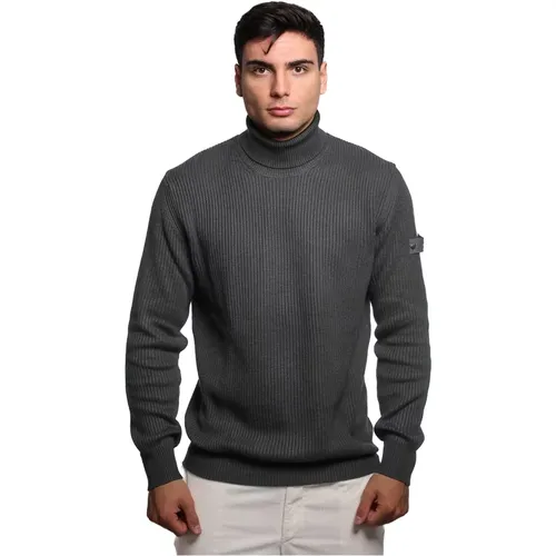 Schwarzer Pullover mit Rippentextur , Herren, Größe: L - Peuterey - Modalova