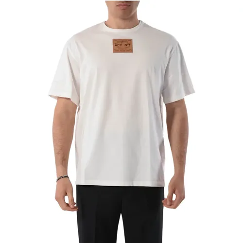 Baumwoll-T-Shirt mit Frontlogo-Patch , Herren, Größe: L - ACT N°1 - Modalova