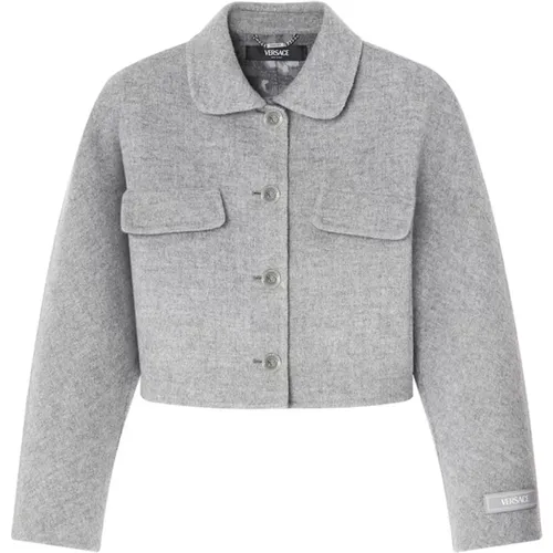 Grey Baroque Jacquard Wool Jacket , female, Sizes: XS, S - Versace - Modalova