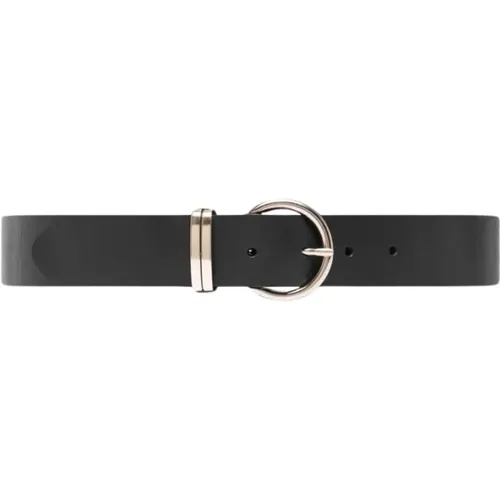 Leather Belt with Silver Buckle , female, Sizes: 85 CM - Depeche - Modalova