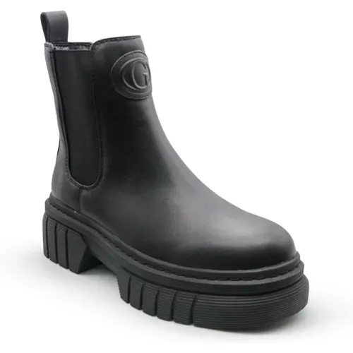 Schwarze Leder-Stiefeletten mit elastischen Bändern - Guess - Modalova