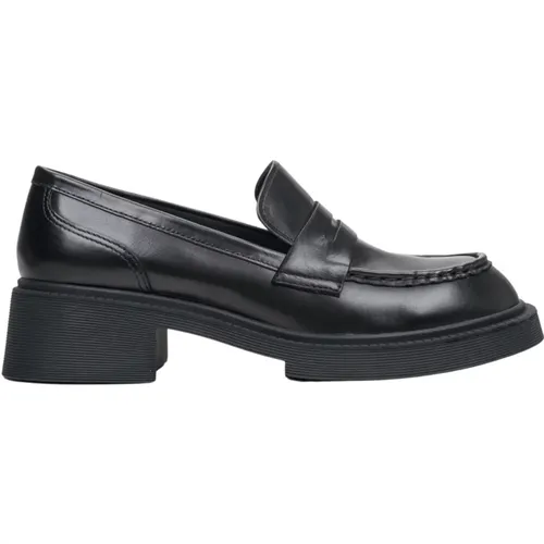 Damen Schwarze Penny Loafers mit Robustem Absatz aus Echtem Leder Er00113576 , Damen, Größe: 36 EU - Estro - Modalova