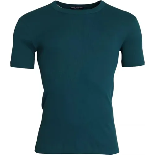 Kurzarm Baumwoll T-Shirt Blau Grün - Dolce & Gabbana - Modalova