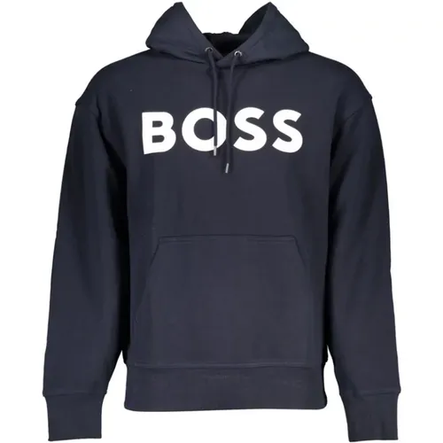 Blauer Baumwoll-Kapuzenpullover mit Druck , Herren, Größe: 2XL - Hugo Boss - Modalova