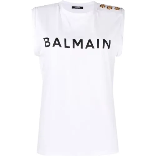 Logo Print ärmelloses Top , Damen, Größe: S - Balmain - Modalova