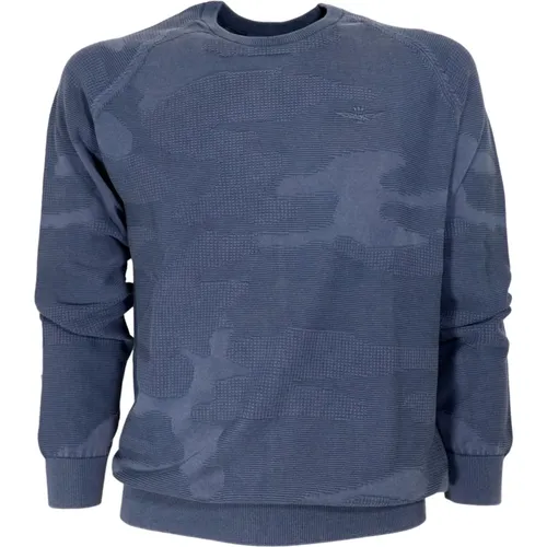 Camouflage Cotton Jacquard Mens Sweater Ma1500 , male, Sizes: L, 2XL, XL - aeronautica militare - Modalova