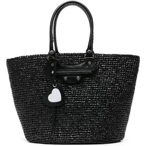 Schwarze Leder-Tote-Tasche mit Nieten-Details - Balenciaga - Modalova