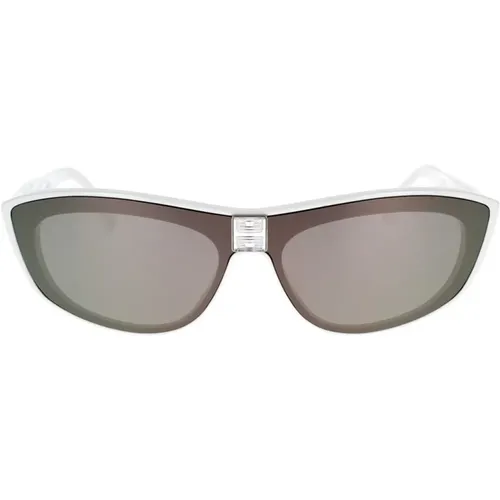 Moderne Sonnenbrille mit verspiegeltem grauem Maskenglas und weißem Acetatrahmen - Givenchy - Modalova