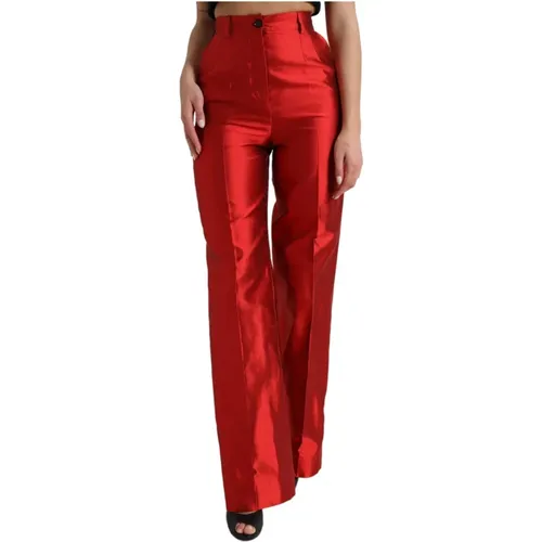 Satin Silk High Waist Wide Leg Pants , female, Sizes: XS - Dolce & Gabbana - Modalova