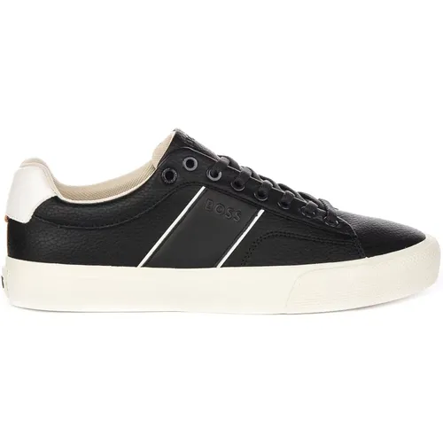 Dark Tennis Trainers with Grain Overlay , male, Sizes: 9 UK, 12 UK, 7 UK, 11 UK, 10 UK, 8 UK - Boss - Modalova