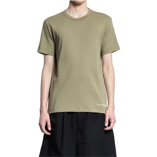 Khaki Crewneck T-Shirt mit Frontlogo , Herren, Größe: M - Comme des Garçons - Modalova