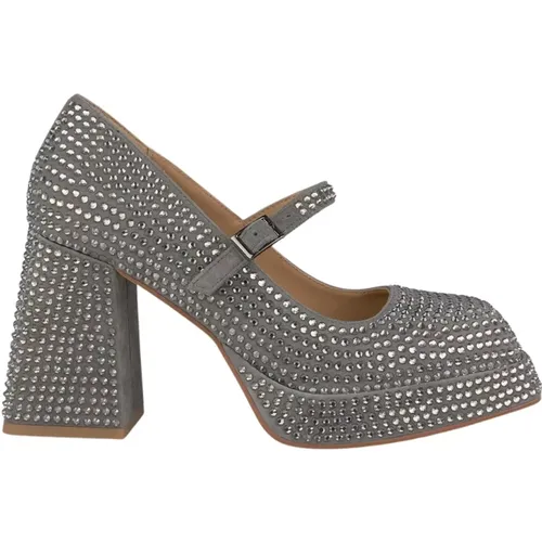 Block heel shoes with rhinestones , female, Sizes: 8 UK, 5 UK, 4 UK, 2 UK, 7 UK, 6 UK - Alma en Pena - Modalova