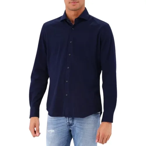 Marineblau Gestricktes Hemd Tailor Fit , Herren, Größe: 4XL - Xacus - Modalova