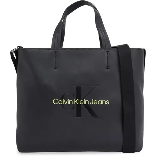 Bedruckte Handtasche mit Schultergurt - Schwarz , Damen, Größe: ONE Size - Calvin Klein Jeans - Modalova