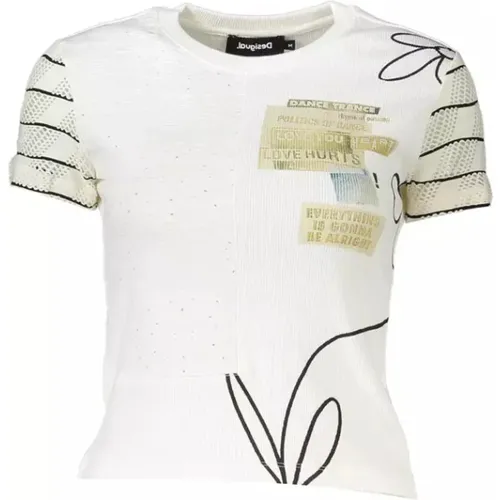 Bedrucktes Baumwoll-T-Shirt mit kontrastierenden Details , Damen, Größe: XL - Desigual - Modalova
